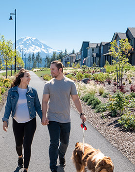 Residents walking Tehaleh community Bonney Lake, Washington