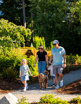 Tehaleh community reisdents walking trails with dog in Bonney Lake, WA