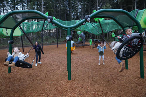 A group of Tehaleh kids enjoy a chilly day at Hawks Landing Park.